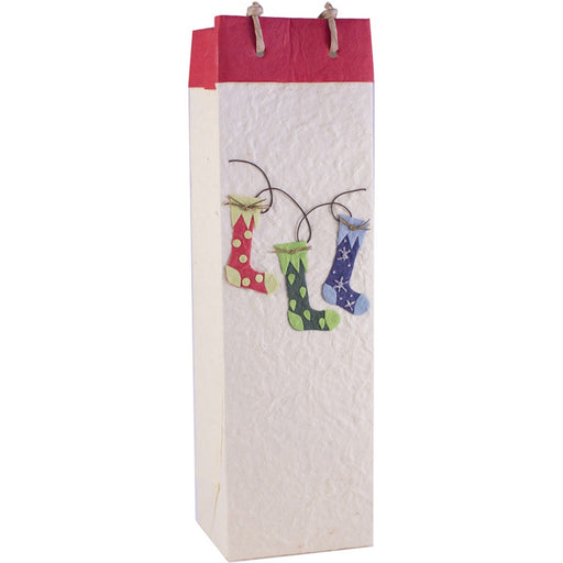 Handmade Paper Wine Bottle Bag - Stockings