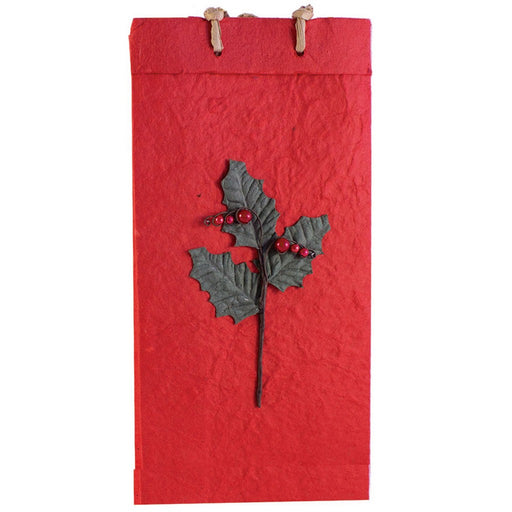 2 Bottle Handmade Paper Wine Bottle Bag  - Holly