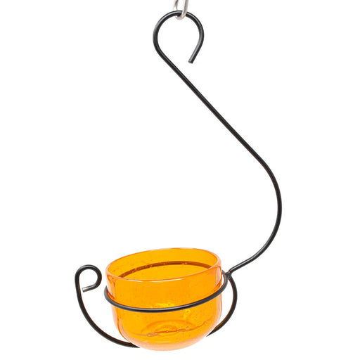 Orange Glass Hanging Treat and Mealworm Feeder