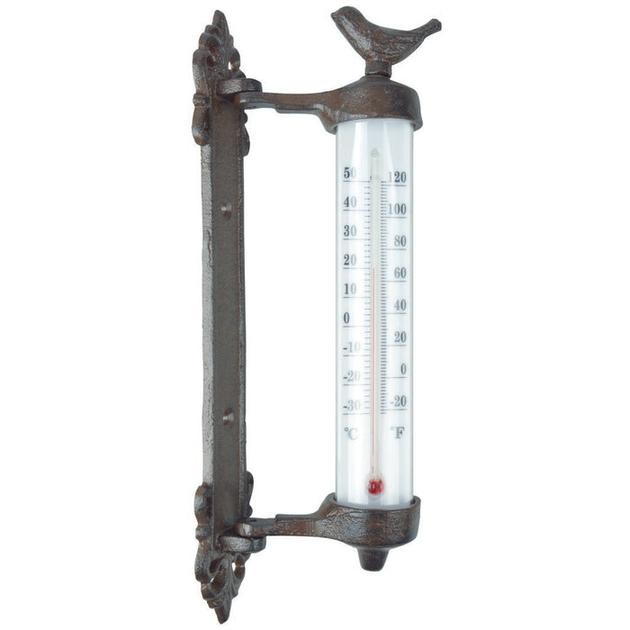 Bird Wall Thermometer Cast Iron Antique Brown
