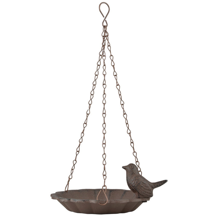 Hanging Bird Bath w/Bird Antique Brown