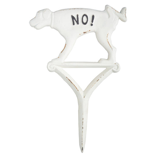 NO! Peeing Yard Sign Cast Iron White