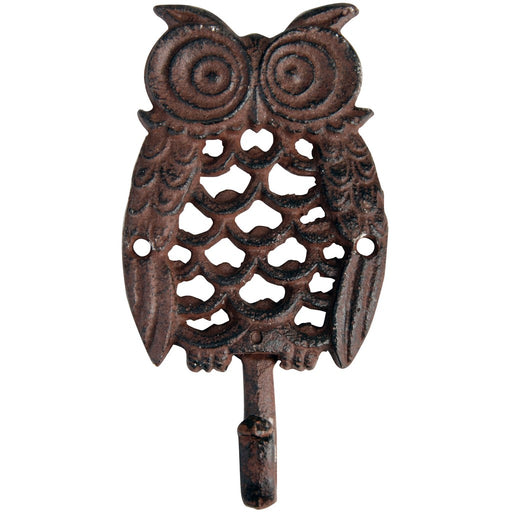 Owl Single Hook Cast Iron Antique Brown