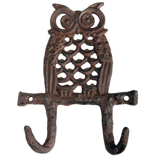 Owl Double Hook Cast Iron Antique Brown