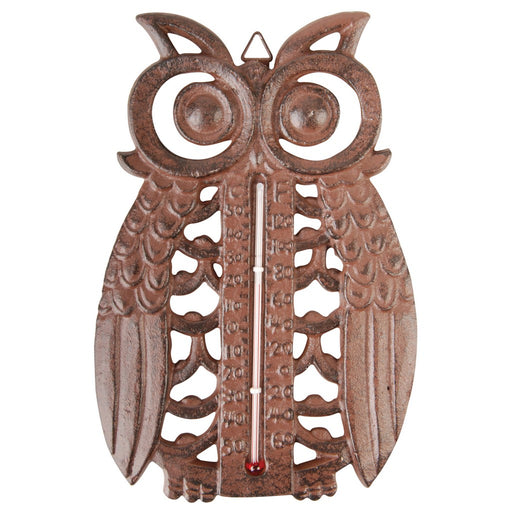 Owl Thermometer Cast Iron Antique Brown