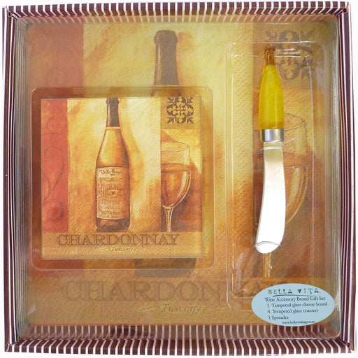 Chardonnay Glass Cheeseboard Coasters and Spreader Set