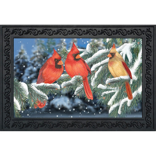 Winter Cardinal Trio Doormat