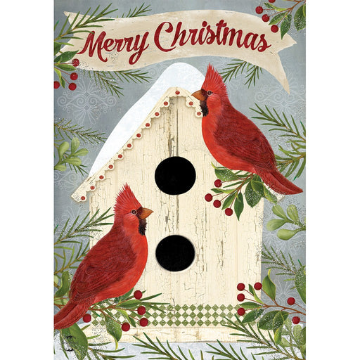 Christmas Cardinal Bird House Garden Flag