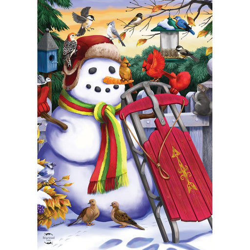 Snowman and Sled Garden Flag