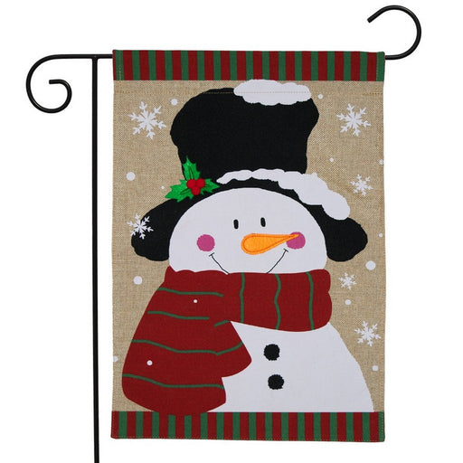 Winter Snowman Burlap Garden Flag