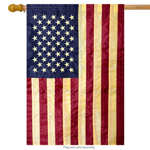 Tea Stained Embroidered American Flag House Flag