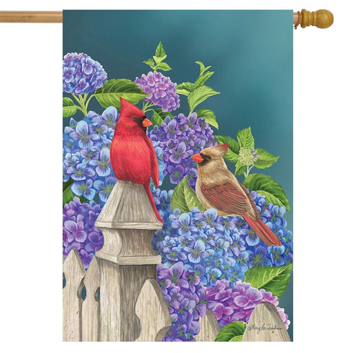 Cardinals and Hydrangeas House Flag