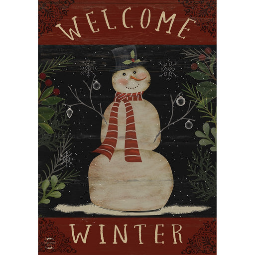 Welcome Winter Snowman House Flag