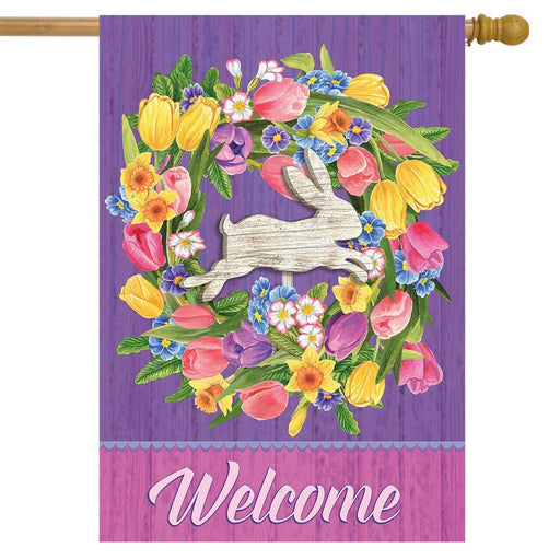 Bunny Wreath House Flag