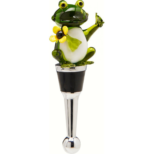 Bottle Stopper - Frog Yellow Flower