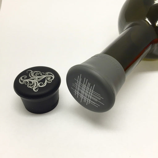 Swirl (Black) and Line (Gray) Reusable Silicone Wine Bottle Cap