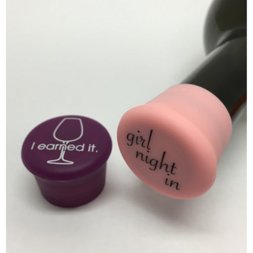 I Earned It (Purple) & Girls Night In (Pink) Reusable Silicone Wine Bottle Cap
