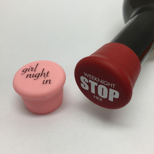 Girls Night In (Pink) & Stop (Red) Reusable Silicone Wine Bottle Cap