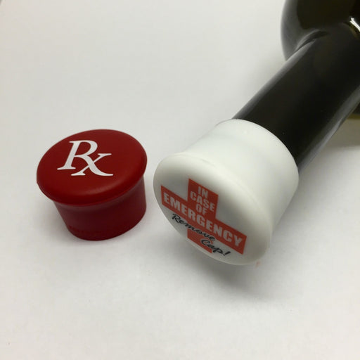 Rx (Red) & Emergency (White) Reusable Silicone Wine Bottle Cap