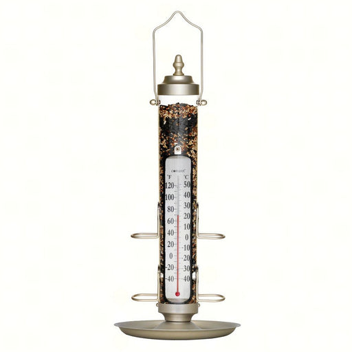 Bird Feeder Thermometer 21 inch with Tray Satin Nickel