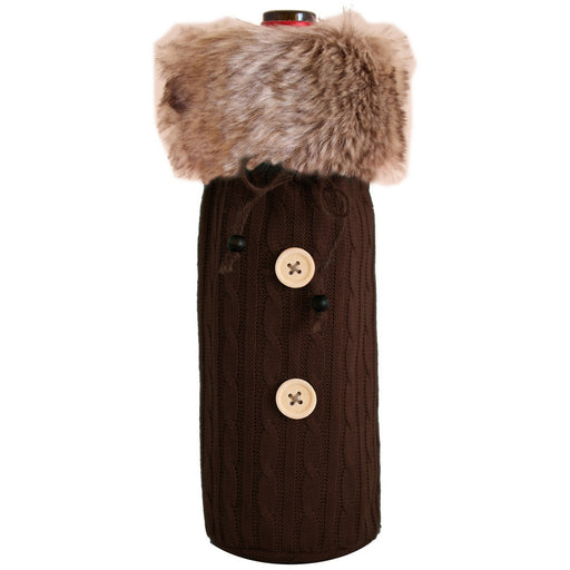 Cloth Bottle Bag - Brown with Fur
