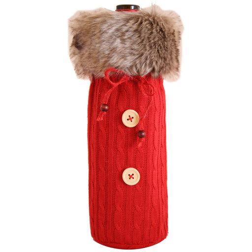 Cloth Bottle Bag - Red with Fur