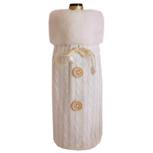 Cloth Bottle Bag - White with Fur