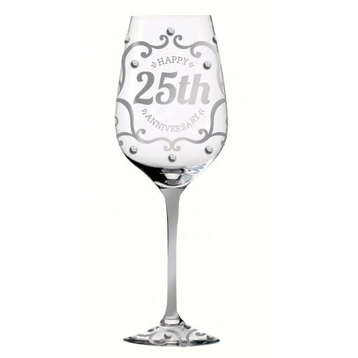 25th Anniversary Hand Painted Wine Glass, 12 oz