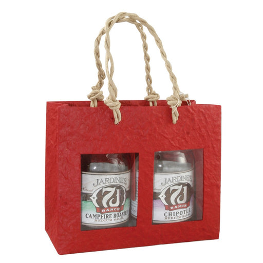 2 Bottle Handmade Paper Gourmet Bag - Red with Windows