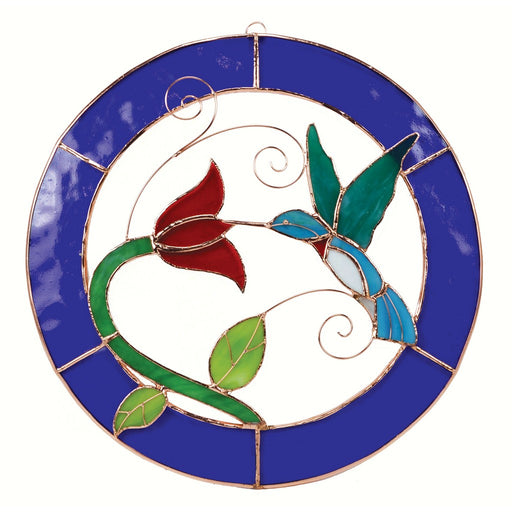 Large Hummingbird Blue Circle Frame Window Panel
