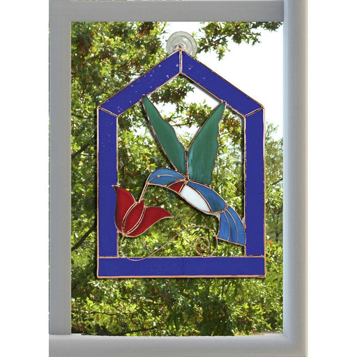 Large Hummingbird Blue Steeple Frame Window Panel