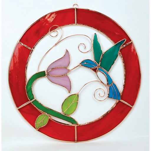 Small Hummingbird Red Circle Frame Window Panel