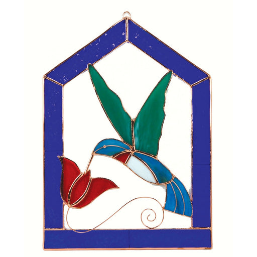 Small Hummingbird Blue Steeple Frame Window Panel