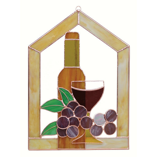 Stained Glass Small Wine Bottle Glass Grapes Scene Steeple Window Panel