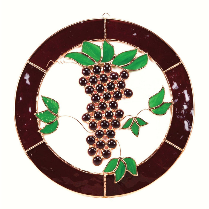Stained Glass Large Grapes n Vines Circle Window Panel