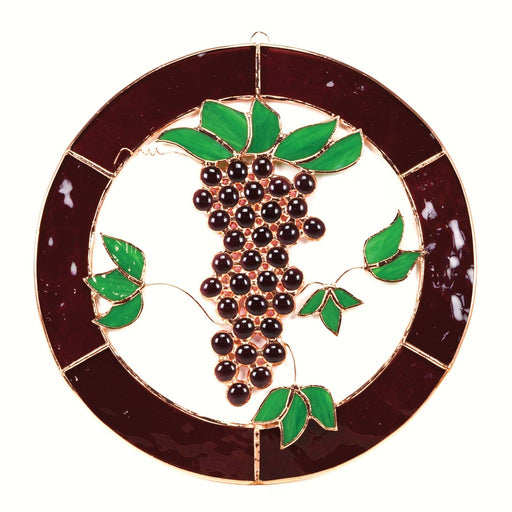 Stained Glass Small Grapes & Vines Circle Window Panel