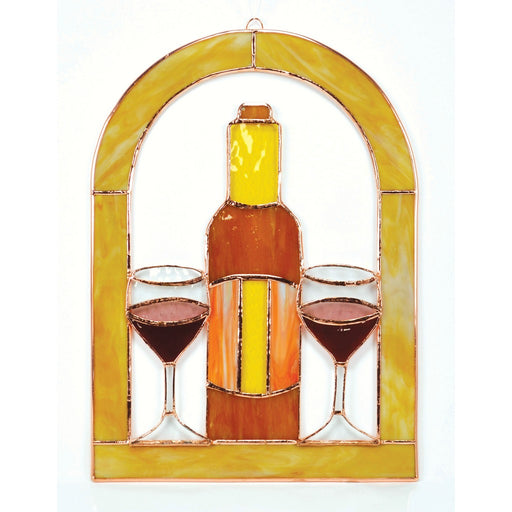 Stained Glass Large Wine Glasses and Bottle Cathedral Window Panel