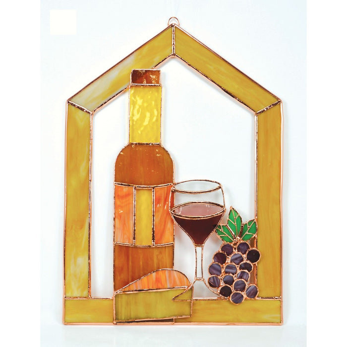 Stained Glass Small Wine with Cheese and grapes Scene Steeple Window Panel
