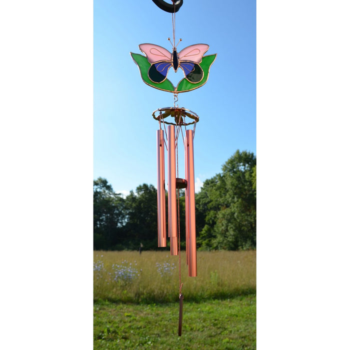 Pink and Purple Butterfly with Leaves Wind Chime