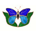 Stained Glass Dark & Light Blue Butterfly w/Leaves Suncatcher