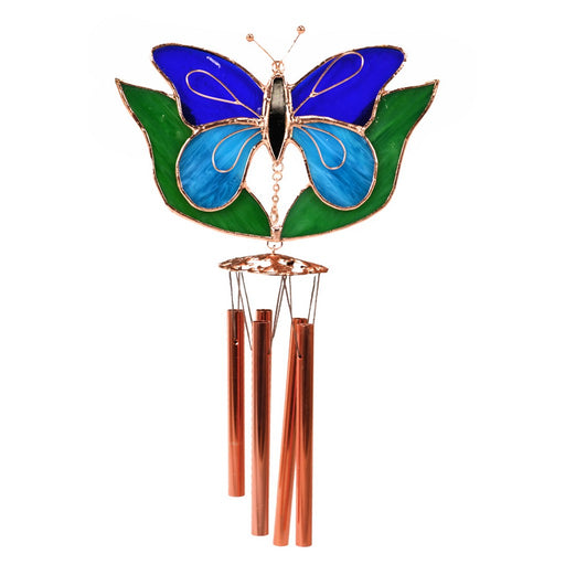 Dark & Light Blue Butterfly with Leaves Wind Catcher