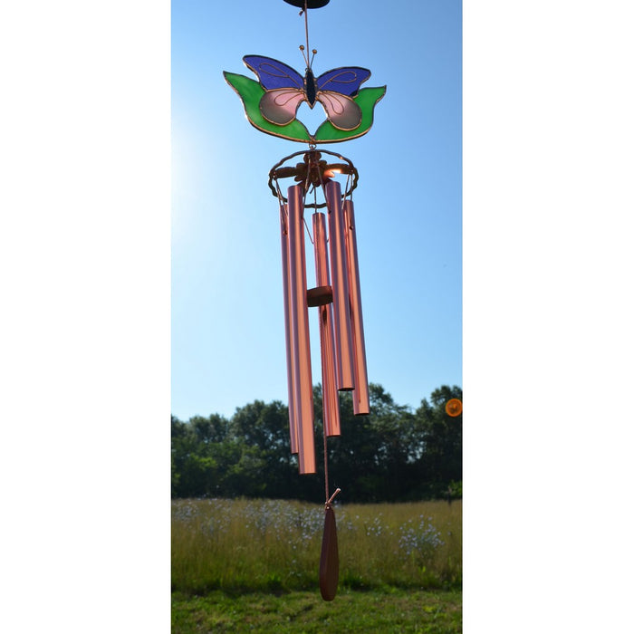 Purple & Pink butterfly with Leaves Wind Chime
