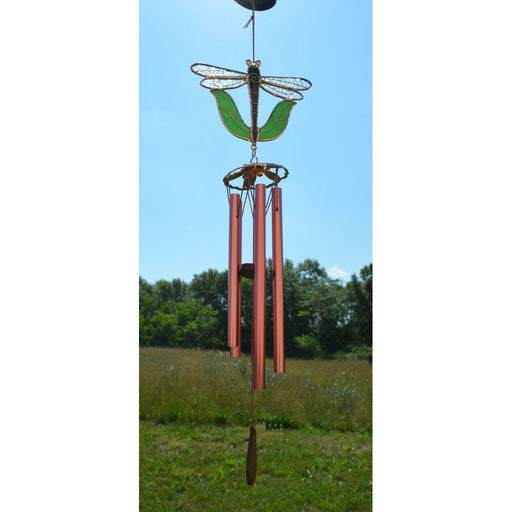 Black Dragonfly with Leaves Wind Chime