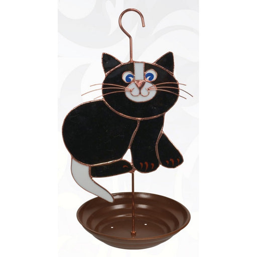 Stained Glass Black Cat Bird Feeder