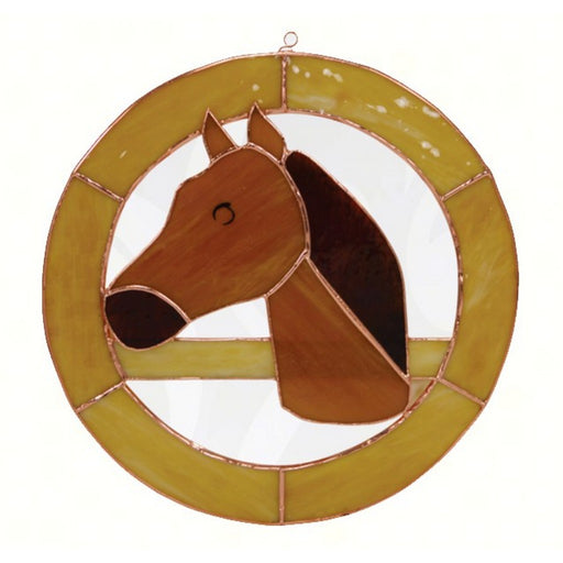 Stained Glass Large Horse Circle Window Panel