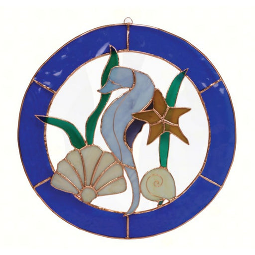 Stained Glass Large Seahorse Circle Window Panel