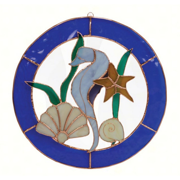 Stained Glass Large Seahorse Circle Window Panel