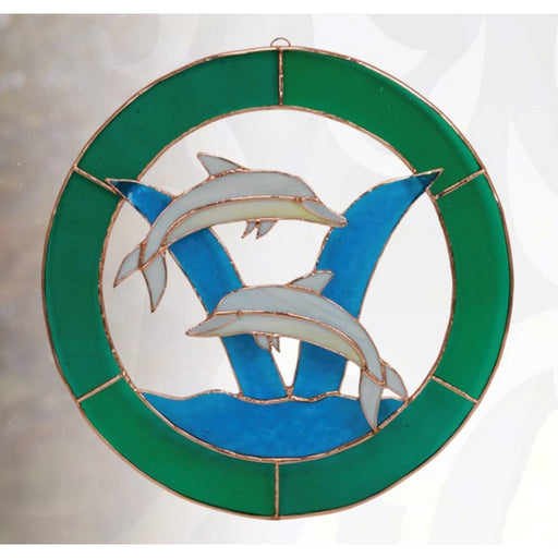 Stained Glass Large Dolphin Circle Window Panel