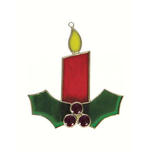 Stained Glass Red Candle with Holly Suncatcher