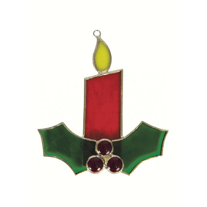 Stained Glass Red Candle with Holly Suncatcher